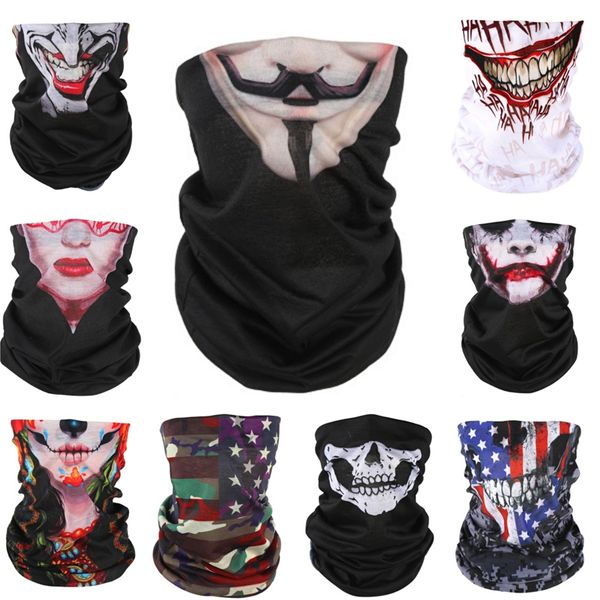 

3d seamless magic headband joker skull skeleton bandana army tube neck warmer face mask skull scarf bicycle sport head skull scarf headwe#90, Blue;black