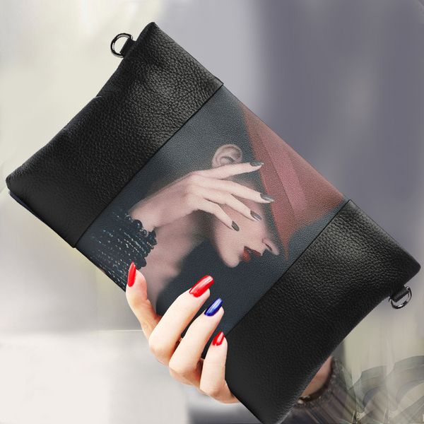 

fashion women clutch bag genuine leather clutches purse 2019 new female banquet shoulder bags envelope crossbody bag handbag art