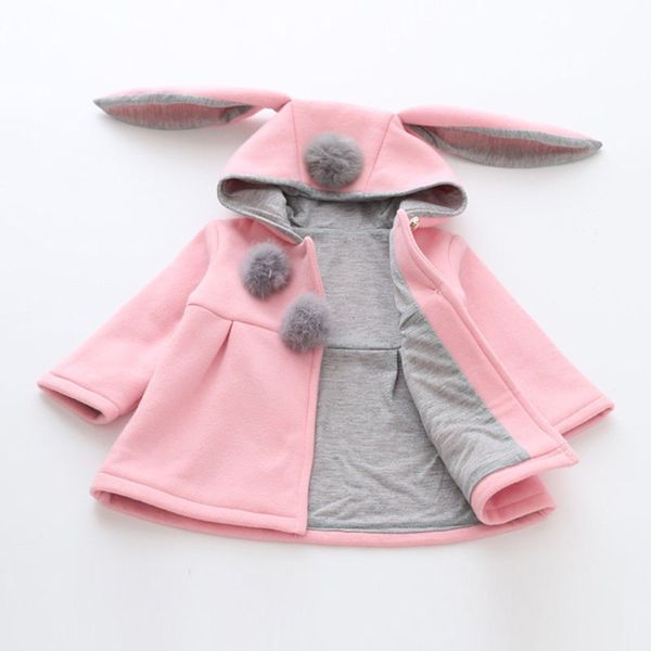 

girls cute coats cartoon ear hooded autumn winter long sleeve children outerwear kids jacket coats for 1-5t baby, Blue;gray