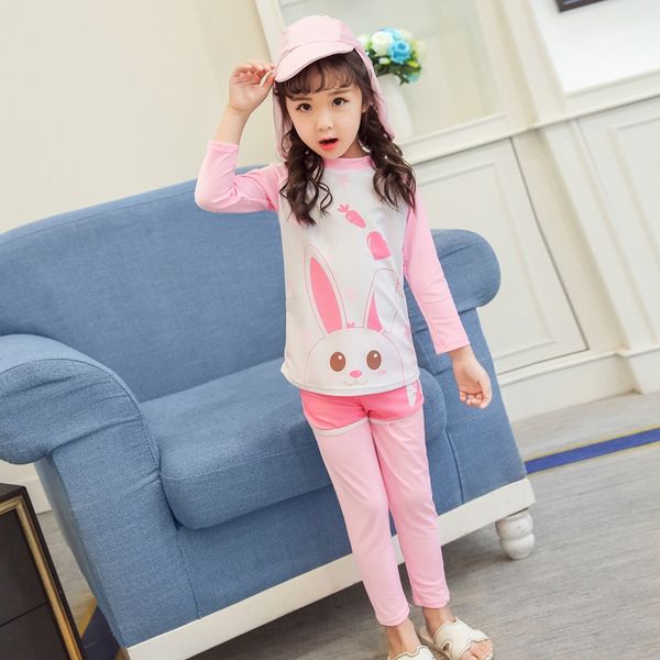 

children's four-piece girl baby baby cute split four-piece set girl's swimsuit sunscreen children's swimsuit, White;black