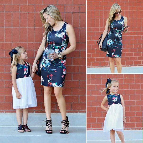 

Women Mother Daughter Family Floral Midi Dress Matching Women Kids Girls Summer Clothes