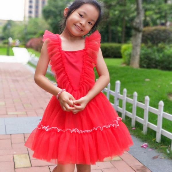 

baby girl clothes summer dress 2020 kids dresses tulle princess dress suspender toddler holiday clothing, Red;yellow