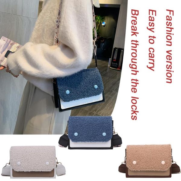 

мода плюшевые кожа pu сращивание цвет сумки на ремне женщины crossbody посыльного сумки женский повседневный конверт кошелек