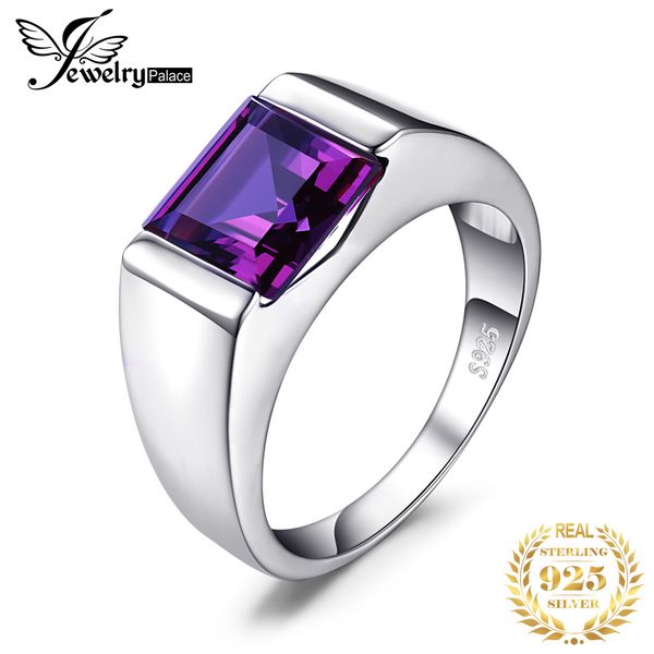 

jewelrypalace men's square 3.3ct created alexandrite sapphire 925 sterling sliver ring for men fine jerwelry fashion style, Slivery;golden