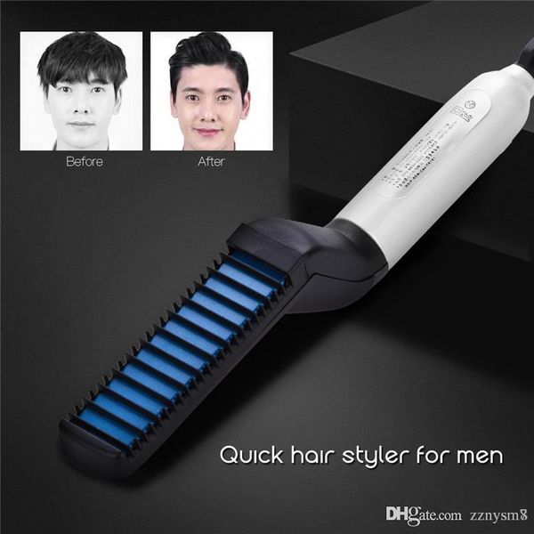 

epack electric hair comb curling iron straightener curler men hair styling combs barber hairdressing curling straight hair brush, Black