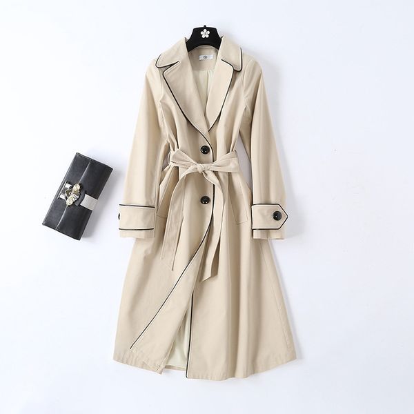 

new 2019 spring elegant women's trench coat chic belt overcoat g164, Tan;black