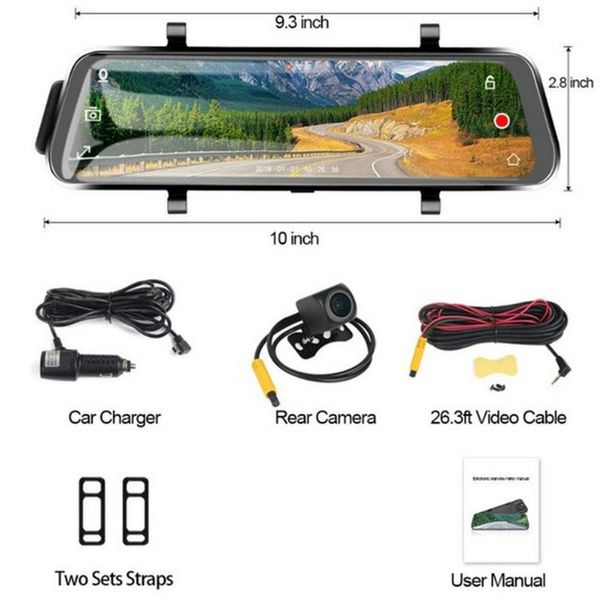 

10 inch hd 1080p car dvr dash cam navigation 1080p full screen intelligent rearview mirror auto registrar video recorder