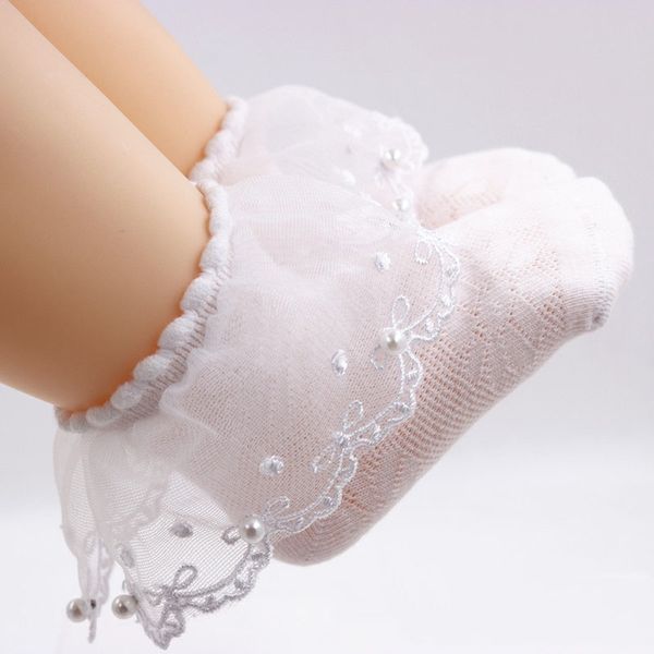 

2019 summer new mesh детские носки прекрасные кружева жемчуг принцессы девушка носки новорожденный носок sokken neonato calcetines chaussett, Pink;yellow