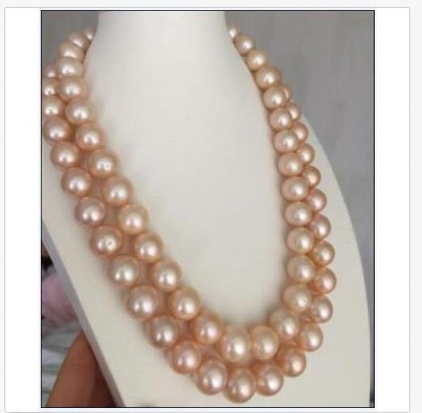 

huge double strands 10-11mm south sea round gold pink pearl necklace18"19" 14k, Silver