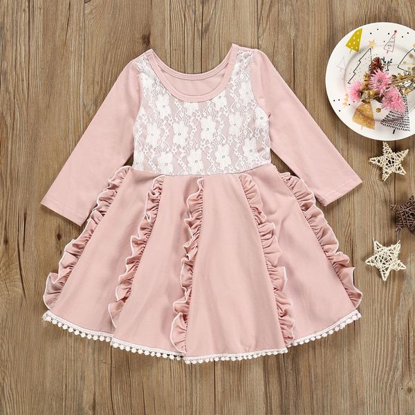 

new fashion spring dress long sleeve girls fall pink ruffle boutique dresses children clothing princess 2020 kids dresses, Red;yellow