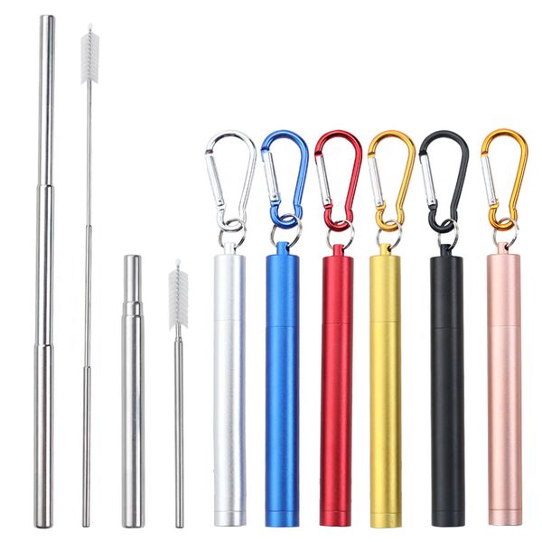 

складные соломинки многоразовой из нержавеющей стали металлических телескопических складных соломок с алюминиевым корпусом с очисткой кисти