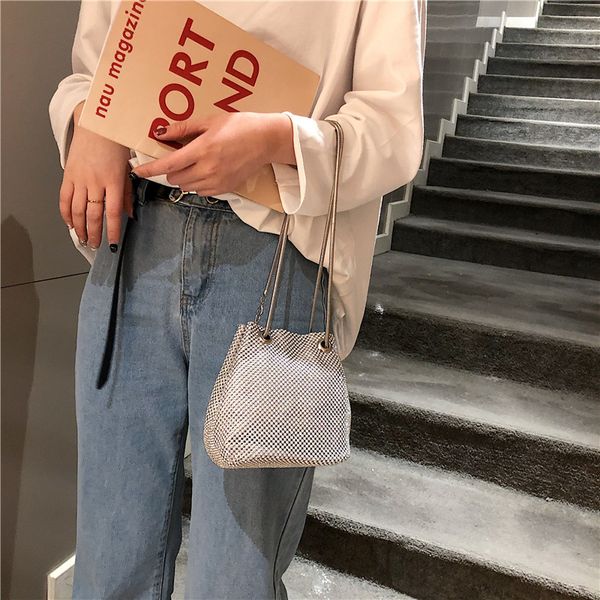 

crystal bucket oblique satchel small bag autumn leisure time chain woman