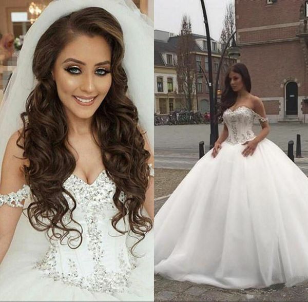 Classy Ball Gown Wedding Dresses Off The Shoulder Crystal Top
