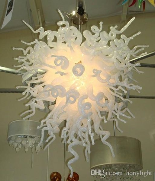

white glass crystal chandelier energy saving light source villa art deco style hand blown glass led chain chandelier