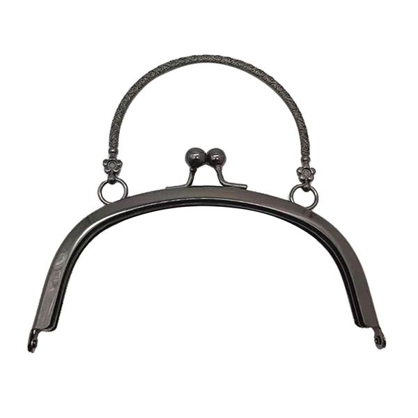 

metal strap half round bag frame bag strap pocket closure bag handle for sewing handbag, purse 14.8cm, Black