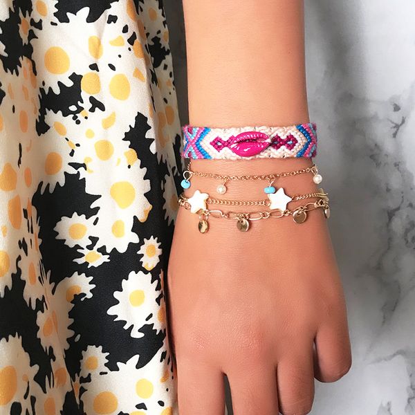 

fashion beaded shell bracelets sets bohemian handmade korean geometric figure bangles women charm lovers new 2019 gift party, Golden;silver