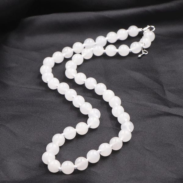 

round bead crystal short chain necklace for women 8 10mm white jades natural stone jaspers rope choker jewelry 18inch a779, Golden;silver