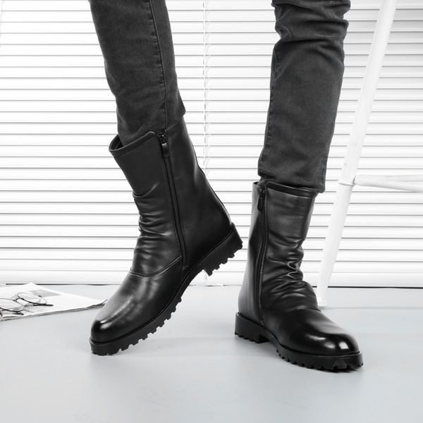 

england style mens casual high boots platform soft leather shoes tooling motorcycle boot gentlemen botas masculina chaussure man, Black