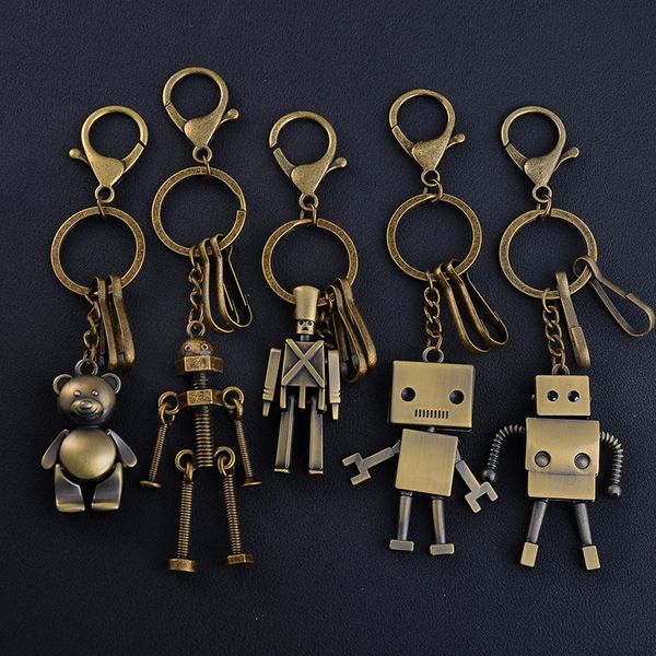 

girl cute cartoon animal robot key chain brass decor women keychain bag pendant charm creative key ring lovers gift jewelry, Slivery;golden