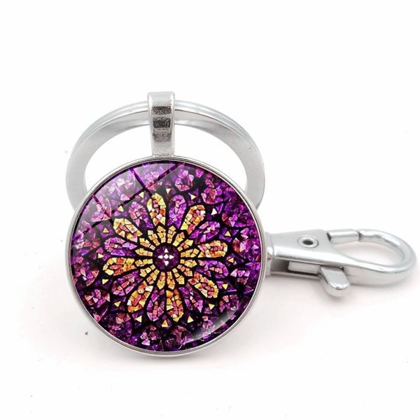 

12 style colourful rose window glass dome pendant keychain notre dame de paris cathedral jewelry silver metal keychain keyring