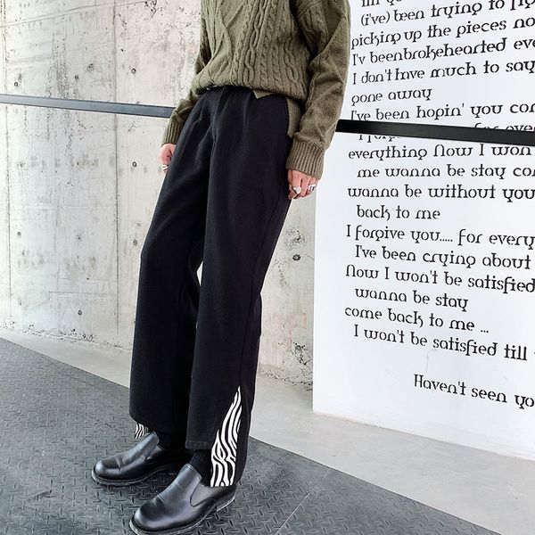 

m-5xl 2019 woolen casual pants male thickening loose personality trend stitching before short after long pants, Black