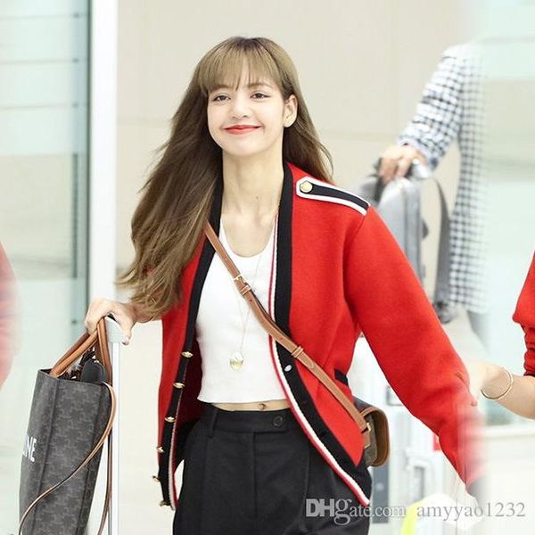 

1012 2019 бесплатная доставка v образным вырезом с длинным рукавом обшитый панелями кинт кардиган empire red prom fashion women's top leding, White;black