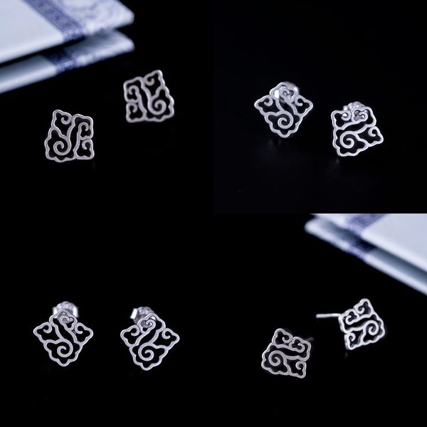 

925 in national customs hollow out decorative pattern ear nail men and women general purpose s silver concise personality auspicious clouds, Golden