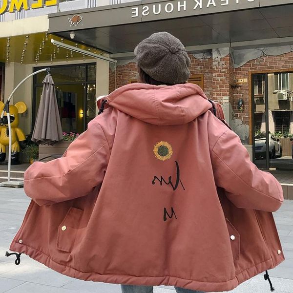 

yocalor student loose parka cotton female short coats ins thick winter puffer jacket women lattice korean fur hood basic jackets, Black