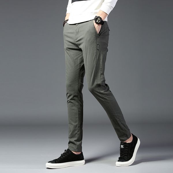 

brand summer trousers men casual elastic breathable pants male cotton cool fabric straight army green work pants men, Black
