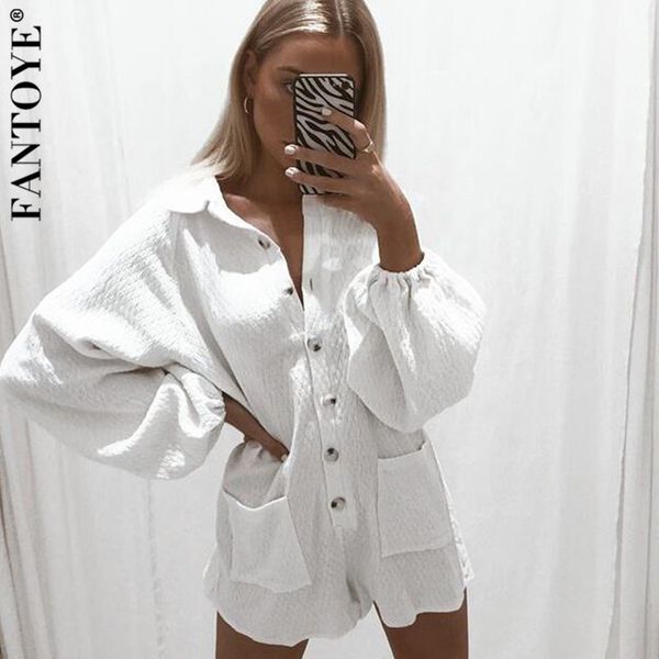 

fantoye 2019 casual loose women playsuits oversize fashion beach rompers short bodycon jumpsuit female wide leg overalls, Black;white