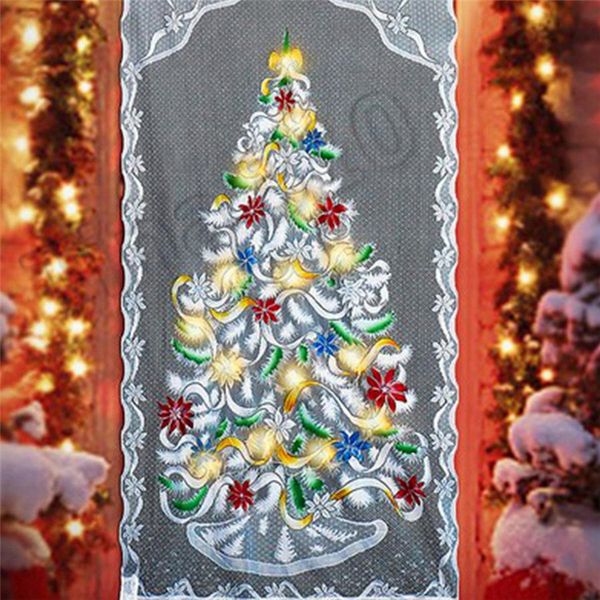 Hot Christmas Snowman Curtains Simple Vertical Lace Fabric