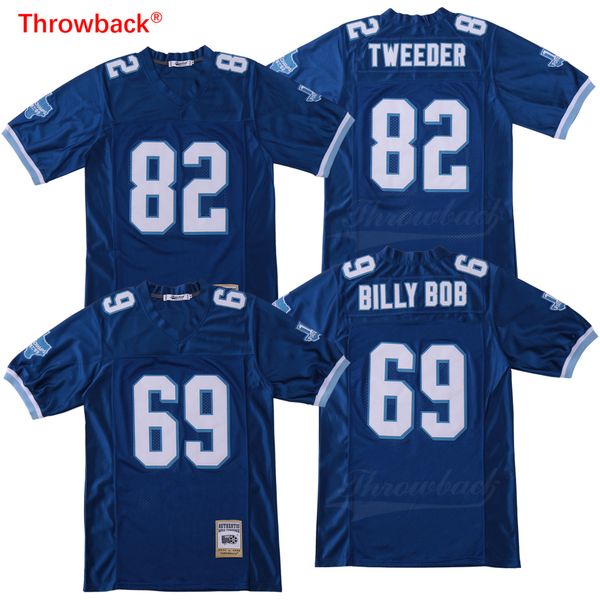 

69 billy bob 82 charlie tweeder west canaan coyotes varsity blue football movie version jerseys all stitched logo, Black;red