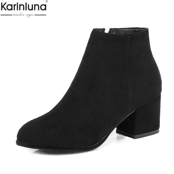

karin 2018 dropship large size 32-45 women ankle boots shoes elegant square heels woman shoes female boots, Black