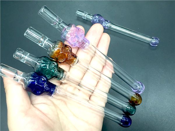 Tubo de palha de vidro em forma de caveira Tubos de filtro de cigarro Dicas de filtro de vidro grosso Pyrex Cachimbos de vidro Porta-cigarro barato em estoque