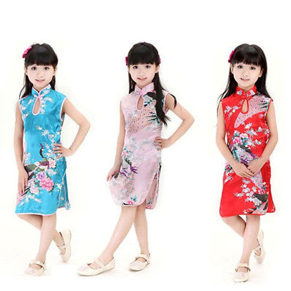 

2016 chinese style qi pao cheongsam girl dress for children girls fyq, Red;yellow