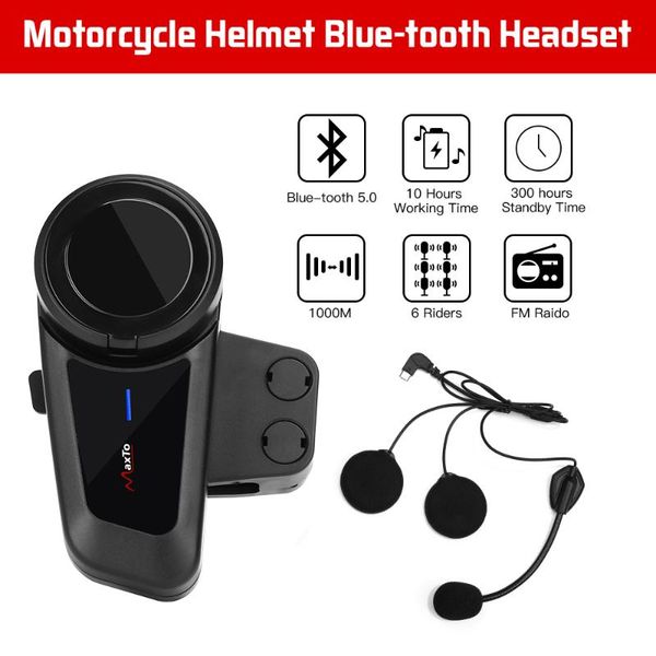 

maxto m2 waterproof 6 riders talking motorcycle 1km helmet bluetooth interphone headset radio(connect with any brand headset)
