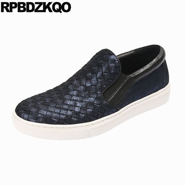 

black flats casual round toe runway european italy slip on shoes men 2019 blue italian woven