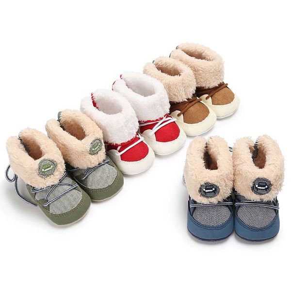 

baby boys winter warm snow boots newborn lace up soft sole shoes infant toddler fashion stripped wool girls warm first walkers