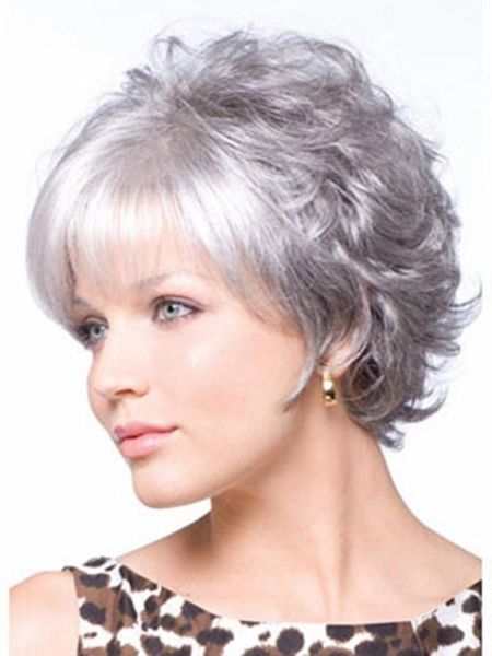 Gray White Grandmother Grey Short Curly Hair For Middle Aged