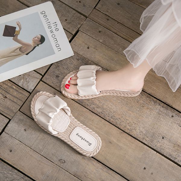 

shoes woman 2020 woman's slippers platform low shale female beach luxury slides new flat soft summer sabot designer pleated, Black