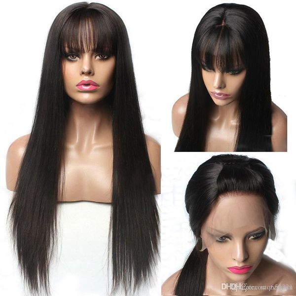 13x6 Lace Front Hair Wigs With Bangs For Black Women Remy Brazilian Hair Straight Lace Front Wig Preplucked Wig Net Weave Hair Discount Synthetic Wigs