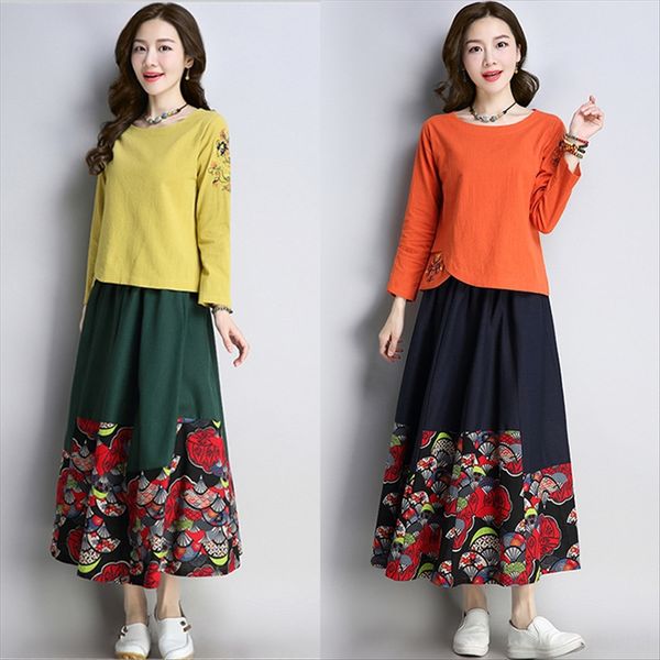 

cotton embroidered dress and linen women's suit long sleeve t-shirt women's loose large size ethnic style embroidery 2020 summer d, White