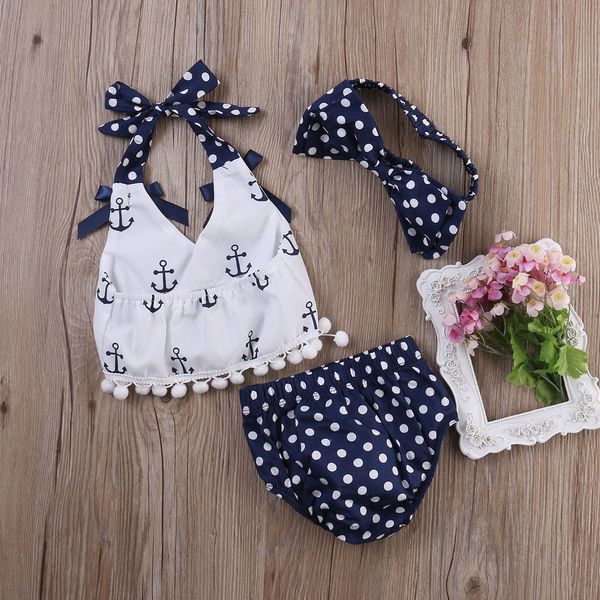 

pudcoco giel set new baby girl clothes anchor +polka dots briefs outfits set sunsuit 0-24m au, White