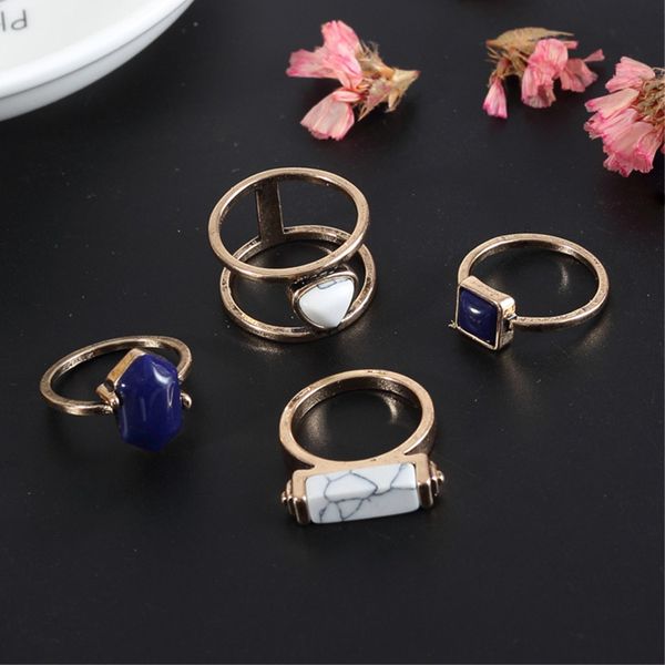 

4 лот богемный стиль женские кольца набор howlite turquose золотой тон партии ювелирных изделий, Golden;silver