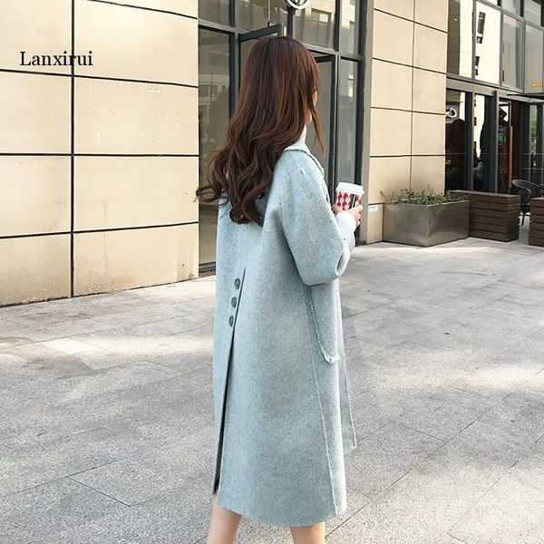 

autumn winter coat women real wool coat female double side woolen coats korean long jacket femme, Black