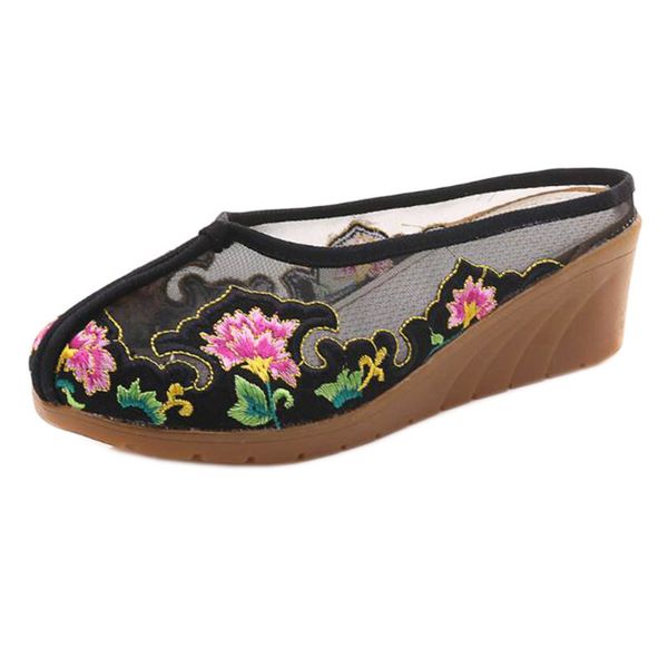 

women summer lace slippers fashion embroidered slides outside wedges sliders beach slippers women sandals ladies 35-41, Black