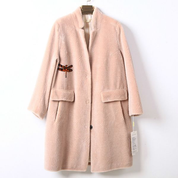 

осень пальто зимы женщин одежда 2020 корейский урожай 100% шерсть куртка real шуба streetwear топы sheep барашек abrigo mujer, Black