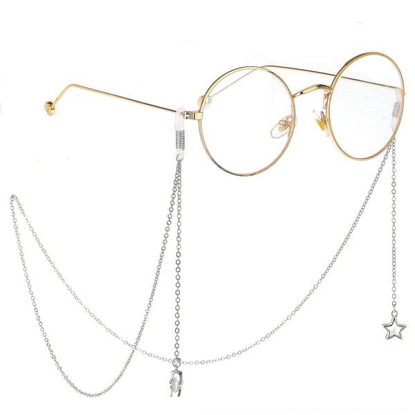 

anti-slip popular metal stone pendant glasses rope silver five-star zircon pendant handmade glasses chain, Blue