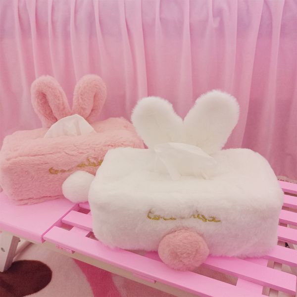

cute rabbit shape plush surface tissue box for home living room car
