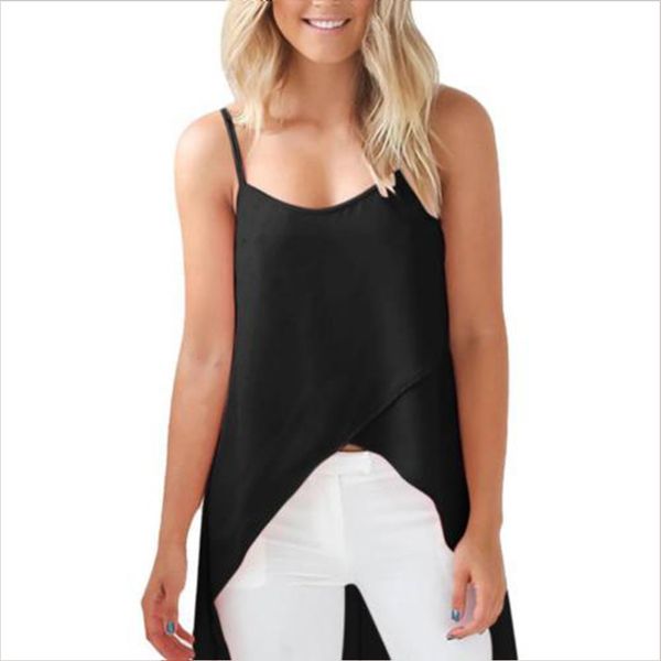 

women tank light daily wear loose simple cross wrap beach perspective irregular casual spaghetti strap long tail solid, White